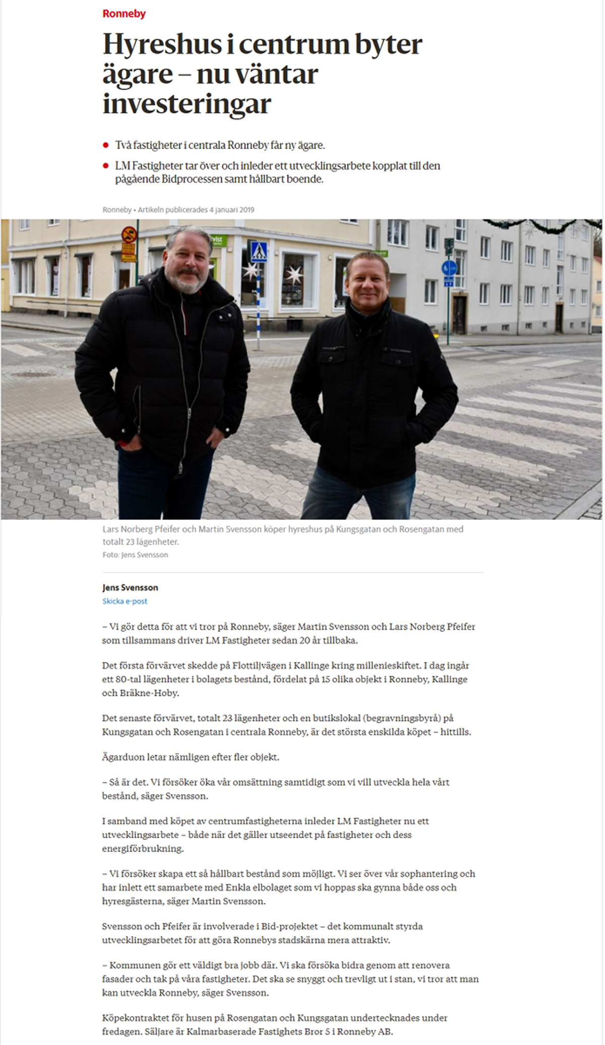 Sydöstran skrev om vårt förvärv av nya fastigheter
