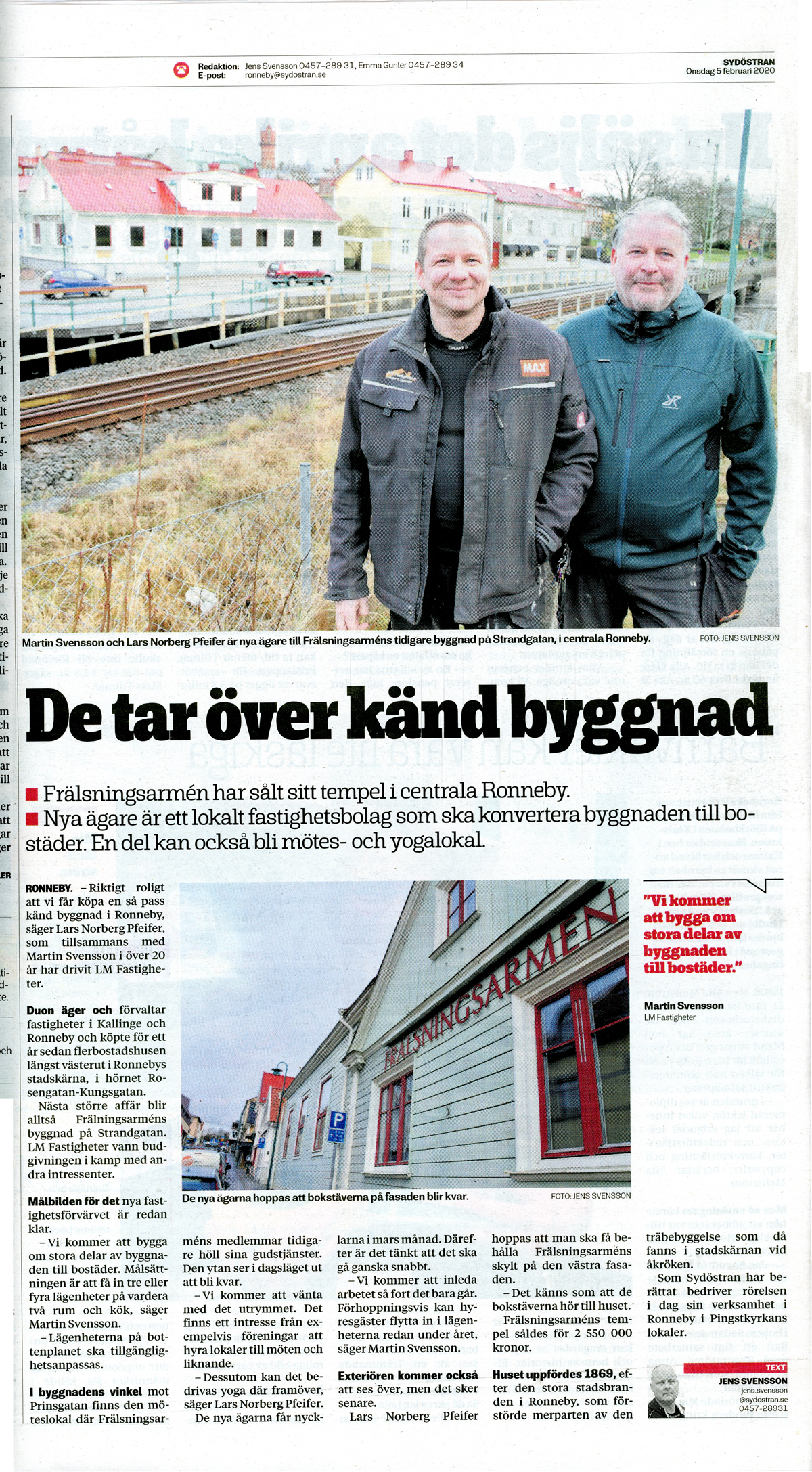 Sydöstran skriver om vårt förvärv av f.d. Frälsningsarméns hus